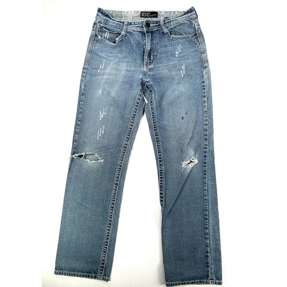 Baileys Point Men's Distressed Straight Leg Jeans Black Blue Denim Size 30x32